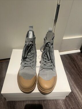 Women’s Gray Suede and Tan Lace-Up Combat Boots